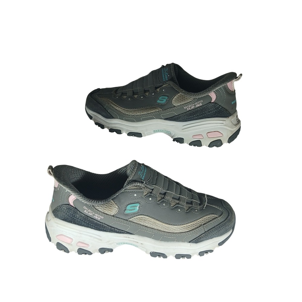 Skechers D'Lites Slip-ins 8.5 Grey Pink Teal Chunky Sneaker 150545 Y2K Dad Shoe